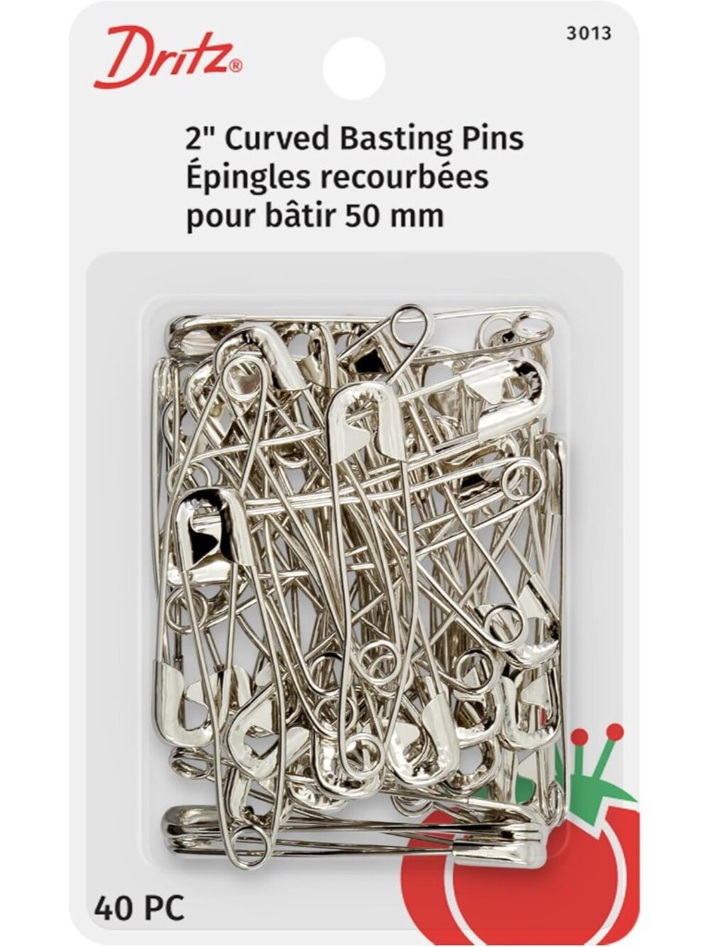 3013 Curved Basting Safety Pins, Size 3 40-Count, Nickel